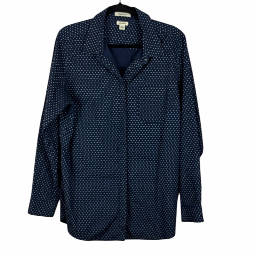 L.L.Bean Wrinkle Free Button Down Shirt Navy Print Large Classic Preppy